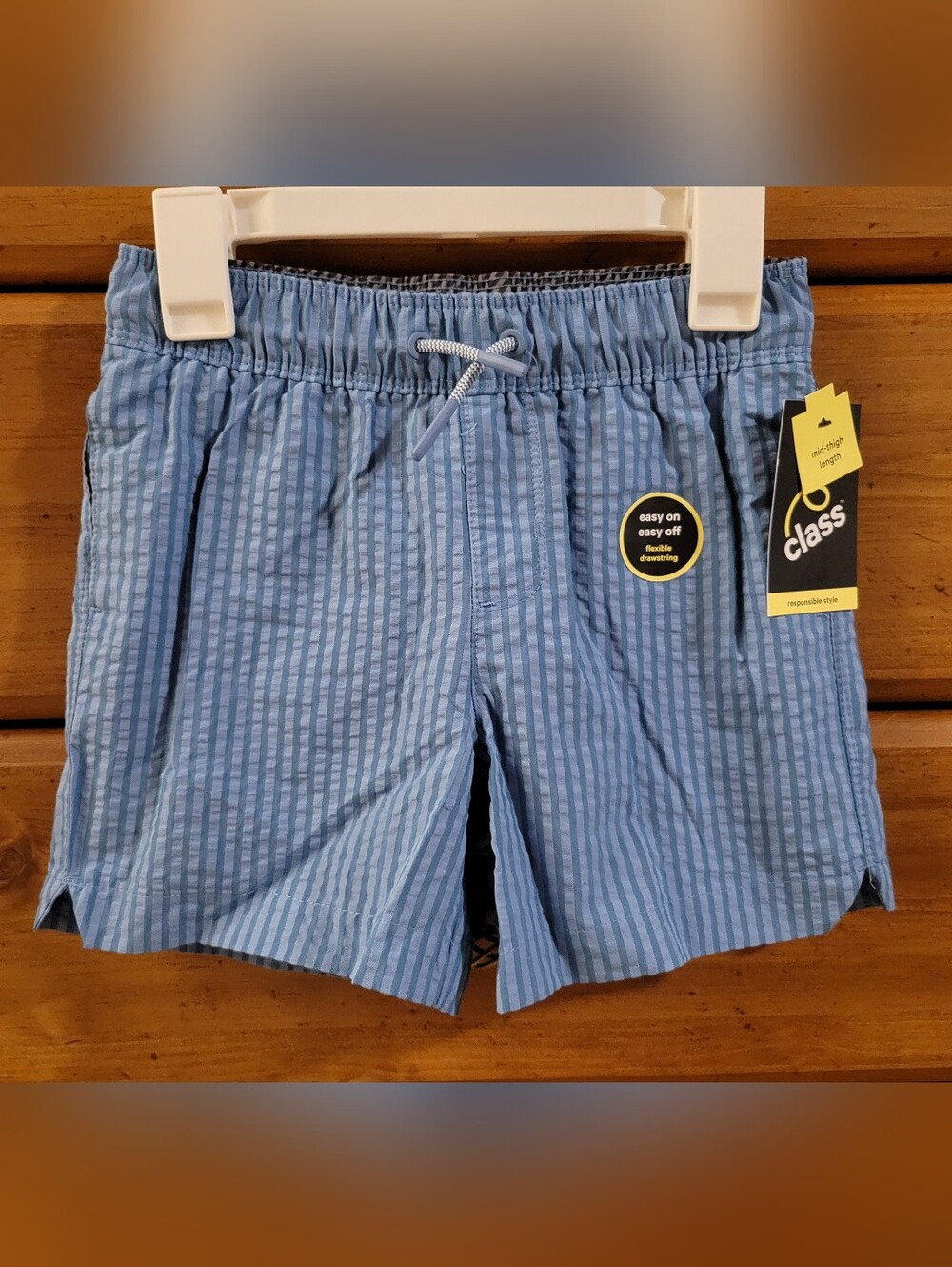 art class Light Blue Striped Kids Swim Trunks